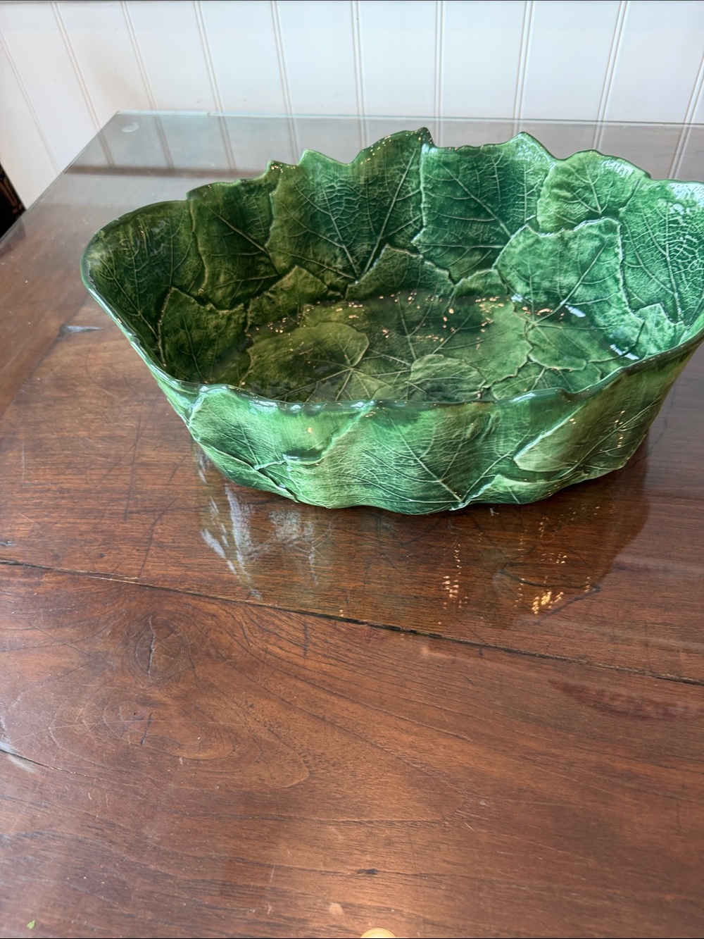 Vietri Green Leaf Ceramic Majolica  Bowl -